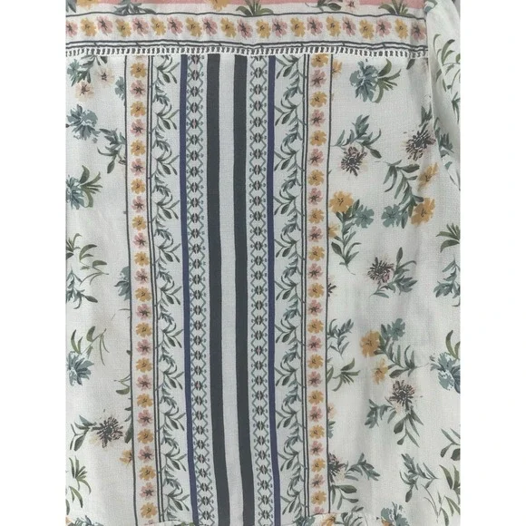 Lucky Brand Womens Floral Print Y2K Boho Peasant Flutter Blouse Size L T1000 - Picture 13 of 16